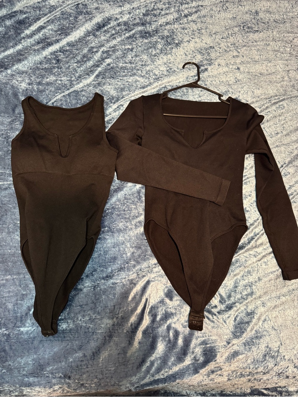 Women’s Black Compressive Ribbed Bodysuit with Scoop Neck